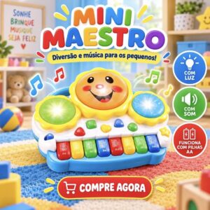 Bateria Infantil Musical Mini Maestro Teclado Luz Som Bebê